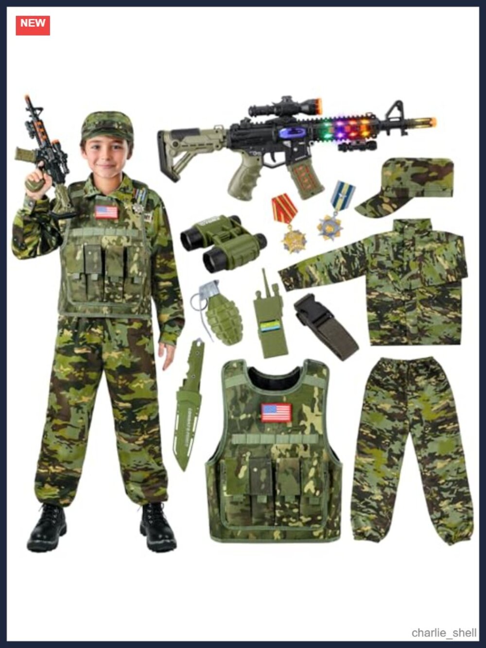 Kids Army Costume Boys Military Soldier Set with Toys Halloween Dress Up